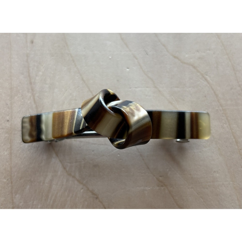 Vintage Barrette Lock Tight Brown Striped Knot Signed SL Taiwan